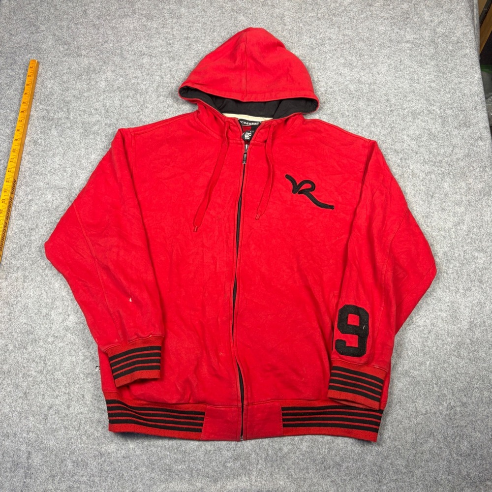 Rocawear Mens Red Full Zip Hoodie Varsity 99 Logo Spellout Sweatshirt Large